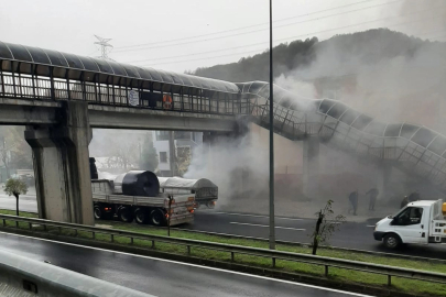 Düzce’de seyir halindeki tırın dorsesinde yangın çıktı