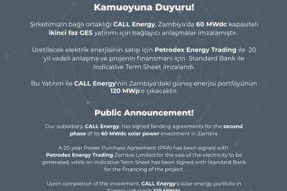 CALL Energy Zambiya’daki Güneş Enerjisi Yatırımlarını Büyütüyor